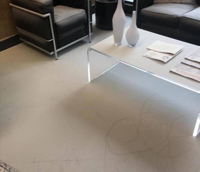 A photo of white powder throughout an office.