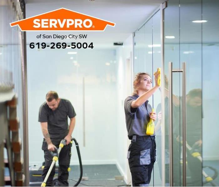 A professional team deep cleans a commercial property.